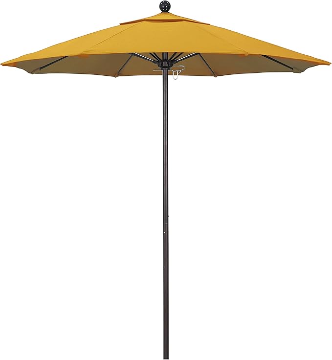 California Umbrella 7.5' Round Aluminum/Fiberglass Umbrella, Push Open, Bronze Pole, Olefin Lemon Fabric
