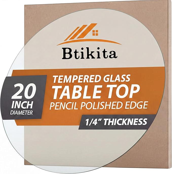 20" Tempered Glass Table Top Round Transparent Table Surface 1/4'' Thick Pencil Polished Edge Multipurpose for Dining, Coffee, Restaurant and End Table (20 inch)