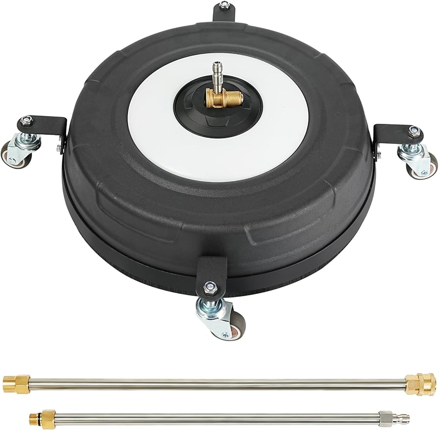 15" Pressure Washer Surface Cleaner, 304 Stainless Steel Rotary System, Anti-Rust Coating, 4 Wheels, 2 Extension Wands, Max 5000 PSI for Concrete, Patio, Sidewalk & Driveway - 2 Nozzles