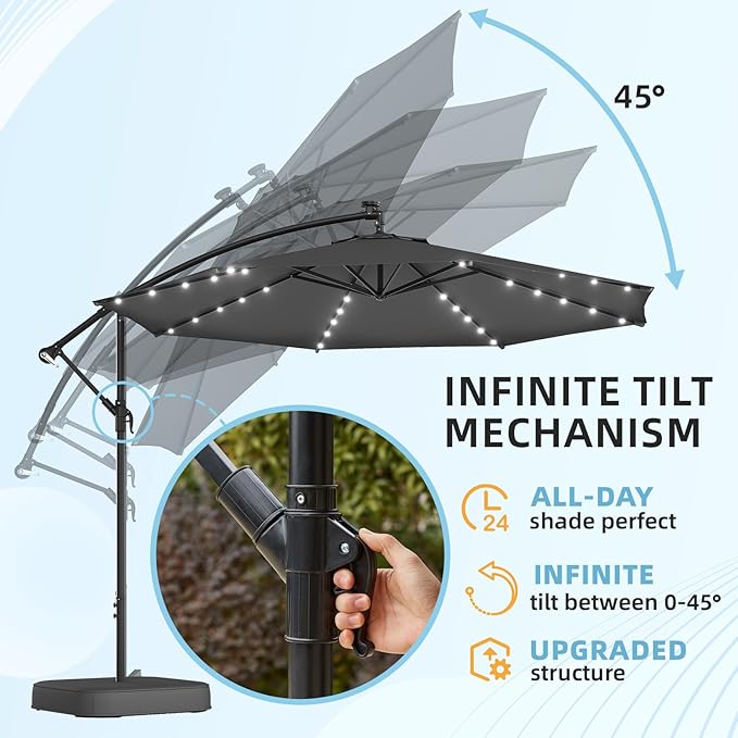 EROMMY 10FT Patio Umbrella, Outdoor Offset Cantilever Umbrella, Infinite Tilt, Crank and Cross Base, UV Protection for Backyard, Lawn, Garden & Pool