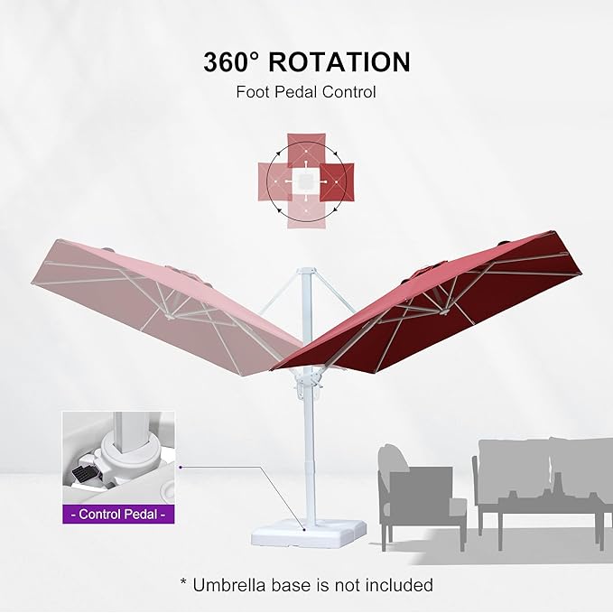 PURPLE LEAF 8 FT Patio Umbrella White Cantilever Umbrella Aluminum Square Outdoor Offset Umbrella Hanging Windproof with 360° Rotation for Garden Deck Pool, Red