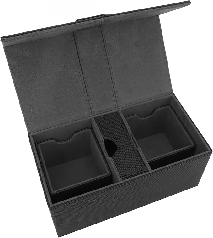 SUNGOOYUE Card Deck Box, PU Leather Game Card Storage Box with 3 Drawers and Magnetic Closure, for Holding Over 200 Cards Sports Cards (Black)