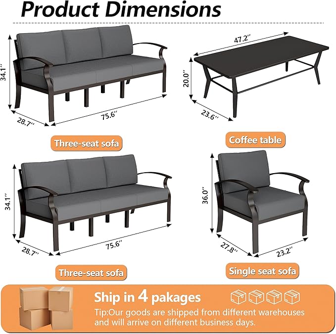 Aluminum Patio Furniture Set with Coffee Table,8 Seats Metal Modern Outdoor Furniture w/5.1" Thick Cushions,Patio Sectional for Patio,Backyard,Grey