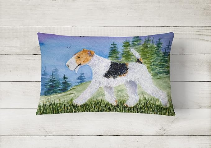 Caroline's Treasures SS8599PW1216 Fox Terrier Canvas Fabric Decorative Pillow Machine Washable, Indoor Outdoor Decorative Pillow for Couch, Bed or Patio, 12HX16W