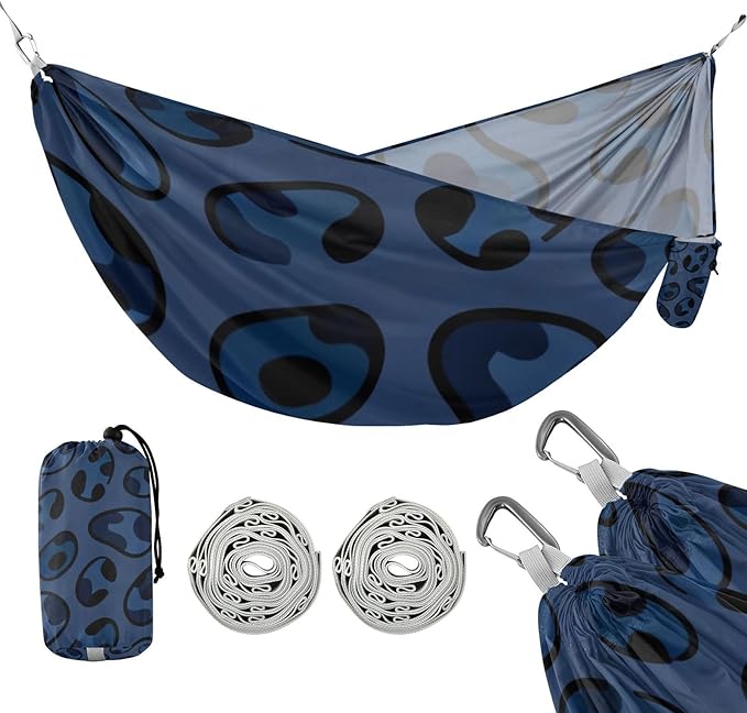 Blue Leopard Outdoor Hammock with Tree Straps for Outside Patio Garden