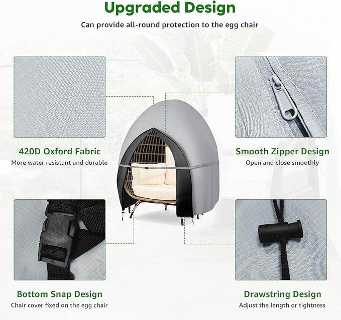 Patio Hanging Egg Chair Cover Double Egg Chair Covers Waterproof for Outdoor Pod Swing Loveseat Egg Chair- 91 X 87 Inches, Grey