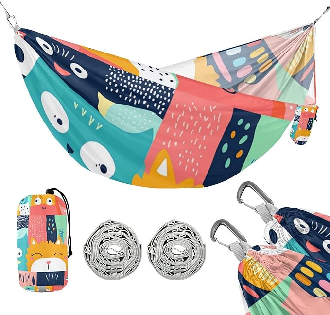 Cartoon Funny Animals Colorful Plaid 330lb Capacity Hammocks Hanging Hammock for Outside Camping Essentials Base para hamaca