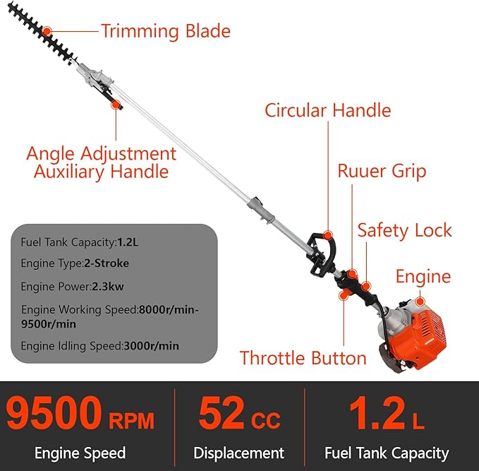 52cc Gas Weed Wacker, 5 in 1 Weed Eater Gas Powered, Brush Cutter and Gas String Trimmer 2-Cycle Extreme Duty, 1-Year Warranty, Grass Trimmer 2025 Upgraded
