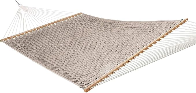 Hatteras Hammocks Antique Beige Soft Weave Hammock with Free Extension Chains & Tree Hooks, Handcrafted in The USA, Accommodates 2 People, 450 LB Weight Capacity, 13 ft. x 55 in.