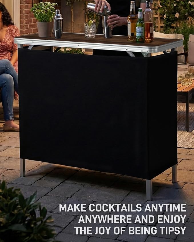 Outvita Portable Bar Table, 2pcs Outdoor Folding Mobile Bar Counter with 2 Tier Shelves and Black Skirt for Wedding Party Birthday Commercial Activity Musical Festival 39 "L x 34" H