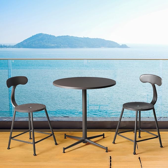 LOKKHAN Premium Steel Patio Bistro Table, Backyard Dining Table, Indoor-Outdoor Bar Table, Garden Coffee Table, Heavy Duty Round Metal Side Table, Waterproof, (27.5" Diax29.5 H)