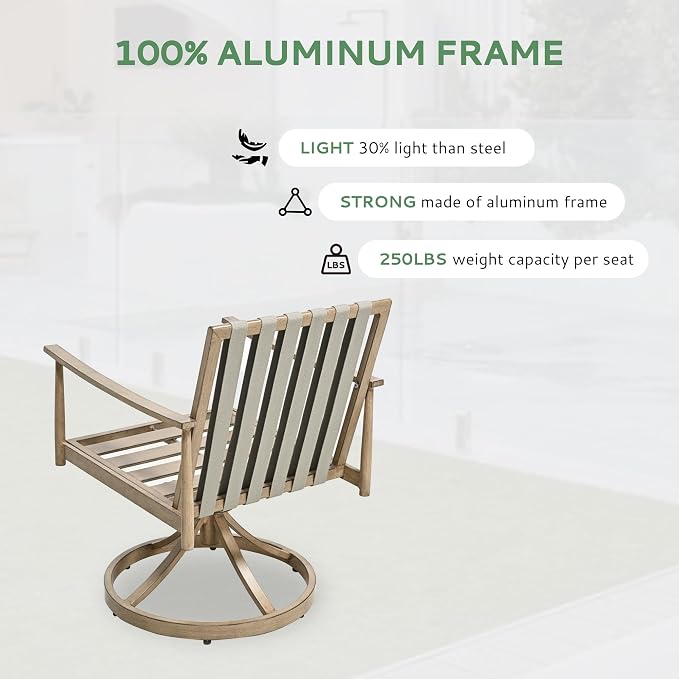 9-Piece Outdoor Dining Set for 8, Aluminum Dining Set with Cushions, 8 Swivel Chairs with Rope Backrest, Large Rectangular Table with Umbrella Hole, Patio Dining Set for Lawn Porch Yard,Brown