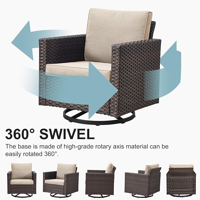 Belord Wicker Chairs Outdoor Bistro Set Oversize Patio Swivel Rocker, Rattan Outdoor Seating Set of 2 Swivel Glider Chairs Wicker Furniture for Porch Deck Backyard with Water-Resistant