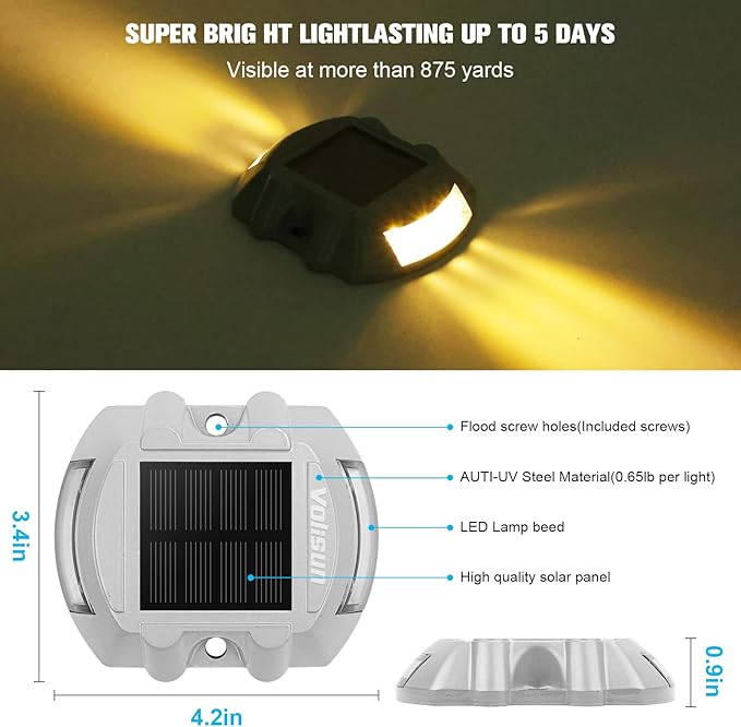 VOLISUN Solar Deck Lights Driveway Dock Light, 12-Pack Led IP68 Waterproof Outdoor Warning Step Lights for Driveway Sidewalk Garden Pathway Yard(Warm White, Auto On/Off