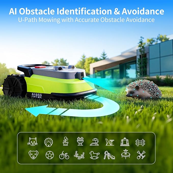 Robot Lawn Mower, RTK+AI Vision Robot Mower for Accurate Navigation & Obstacle Avoidance, No Perimeter Wire, Smart APP Control, Automatic Grass Cutting for Large Lawns, 55% Slopes, 52dB Quiet