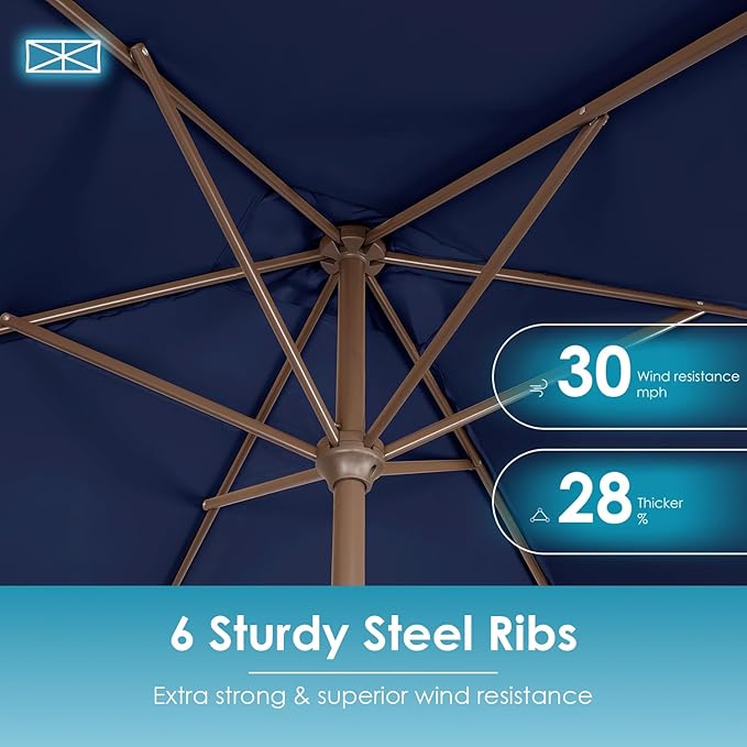 GREENVINES 6.5X10 FT Rectangular-Patio-Umbrella | Outdoor-Table-Umbrellas | 6 Sturdy Steel Ribs | Push Button Tilt & Crank | Waterproof | Market Umbrella | for Pool Backyard Garden Deck | Navy Blue