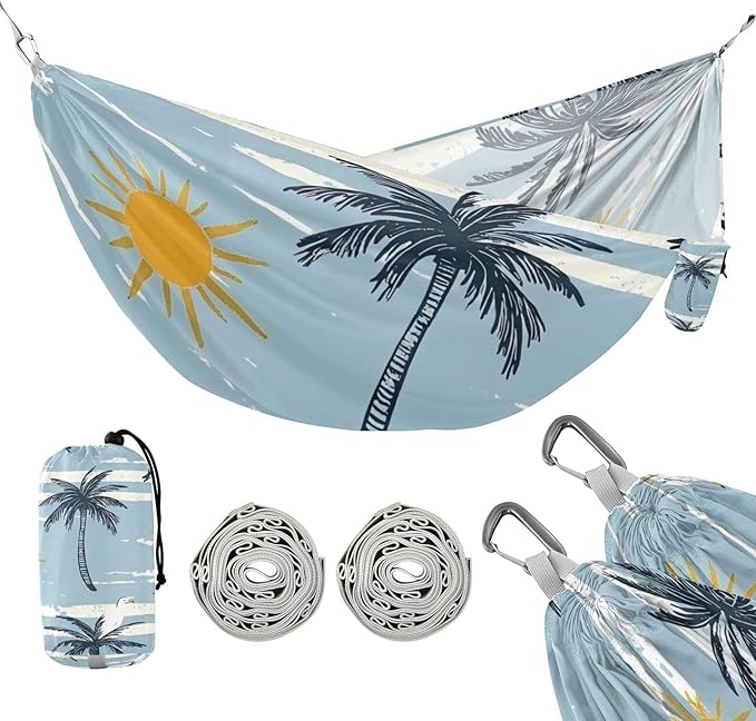 Summer Palm Trees Blue Stripe 330lb Capacity Hammocks Swing Hammock for Outside Patio Garden hamaca con soporte para adultos