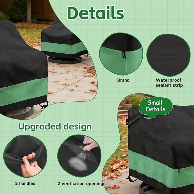 Swivel Patio Chair Cover 2 Pack Waterproof Heavy Duty Outdoor Chair Covers (30 W x 34 D x 38.5 H inch) Outdoor Swivel Lounge Chair Cover Black&Green