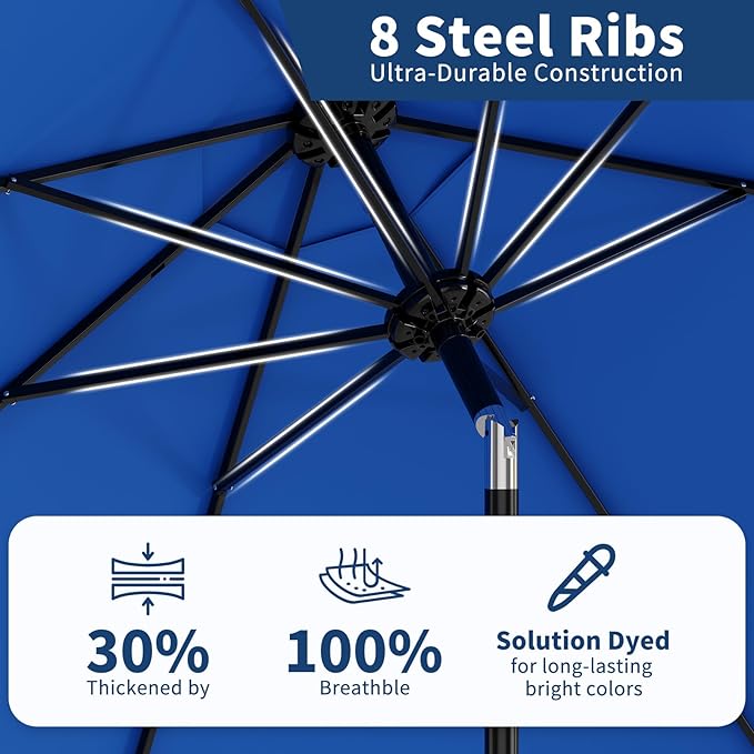 10Ft Patio Umbrella - 8 Sturdy Ribs Outdoor Table Umbrella with Crank Lift & Push Button Tilt - Market Umbrella for Pool, Deck, Yard, Garden - Turquoise