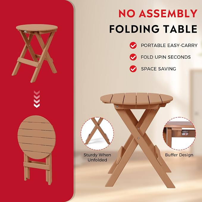 Costaelm Outdoor Bistro Table, Patio Round Portable Folding Bar Height Table Tall Balcony Pub Small High Top for Front Porch Deck, Backyard, Garden, Teak