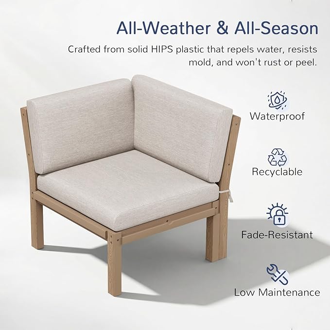 Stoog Modular Corner Unit - Waterproof Connector for L-Shaped & U-Shaped Outdoor Sectional Sofas, Teak