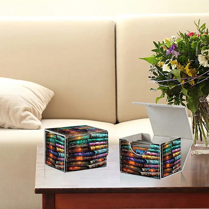 Card Deck Box for MTG, Cards Storage Box Fits 120+ Sleeved, Leather Small Size Strong Magnetic Closing Card Case for Board Games Magic TCG CCG Baseball Collection, Colorful Books
