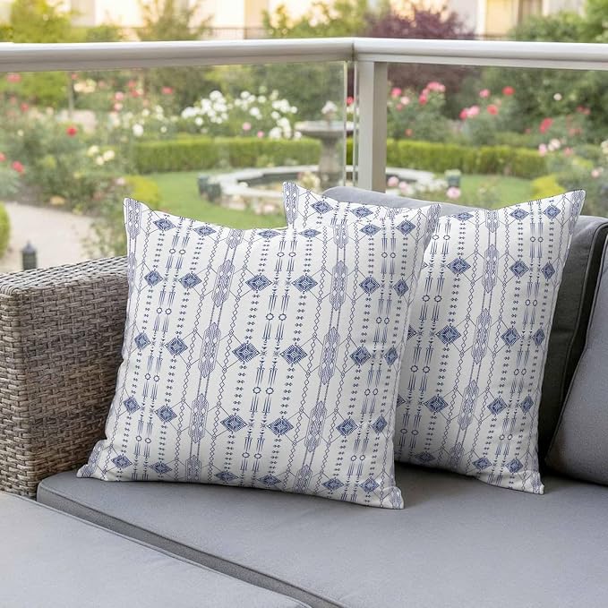 Outdoor Waterproof Pillow Covers Ikat Ethnic Seamless Decorative Throw Pillow Protectors,Indian Tribal Texture on White Pillowcase Cushion Cases for Patio Sofa Garden Couch,20x20in,Pack of 2