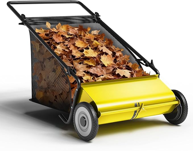Heavy-Duty 26-Inch Hand-Push Lawn Sweeper with 7 Cu.ft. Collection Bag & Adjustable Brush Reel - Ideal for Picking Up Grass, Leaves, and Yard Debris on Any Terrain