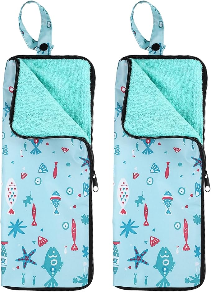 HARFINGTON 2pcs Wet Umbrellas Bag 4.9" x 12.6" Superfine Fiber Strong Water Absorption Umbrella Case Cover Portable Waterproof Case for Storage Travel Home Outdoor, Sky Blue