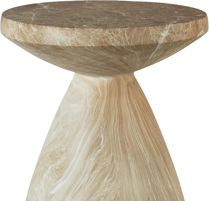 Outdoor Side Table, Faux Travertine Stone End Table, Magnesium Oxide Small Coffee Table, Multi‑Functional Garden Stool Plant Stand for Porch, Backyard Patio & Indoor 17.72"*20.87" Marble