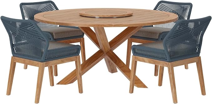 Modway Wellspring 5-Piece Outdoor Patio Dining Table Set in Blue Graphite