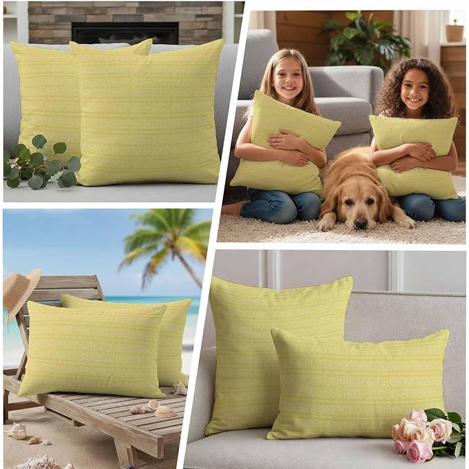 Outdoor Waterproof Throw Pillow Covers Set of 2 Yellow Stripes Grain Pillowcases 24x24 Inches Solid Color Decorative Pillows Cushion Case Patio Pillows for Couch Bed Chair Garden