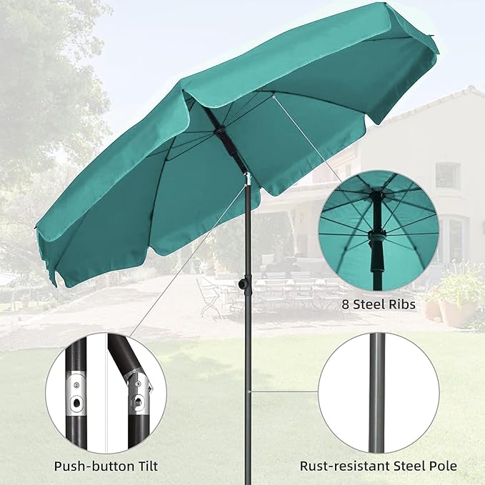 AMMSUN Patio Umbrella, 6.5 ft Outdoor Table Umbrella with Tilt Steel Pole, UPF50+ Protection, Great for Outdoor Garden Backyard, Turquoise Green