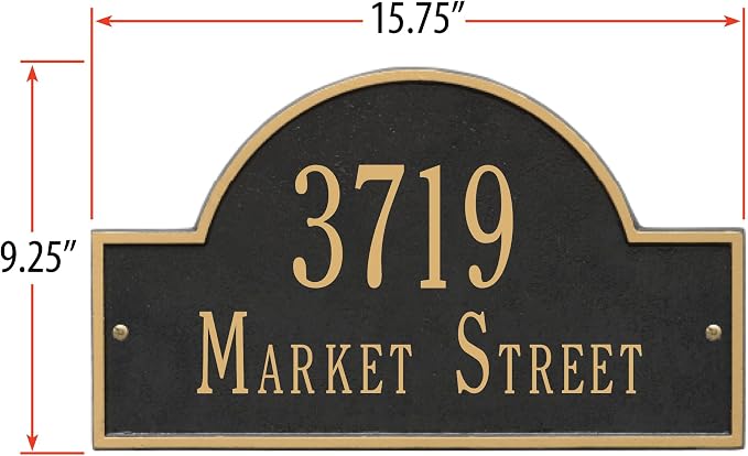 Whitehall Personalized Cast Metal Address Plaque with Arch Top. Made in the USA. Display Your Address and Street Name. Custom House Number Sign. Wall Mounted Sign.