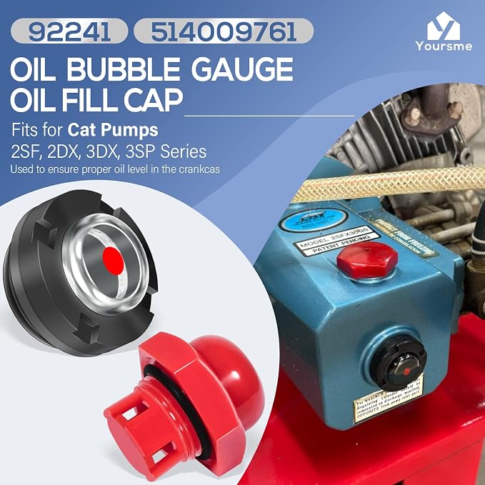 92241 Oil Level Sight Glass with Gasket & 514009761 Oil Fill Cap with O-Ring Kit for Cat Pumps 2SF, 3DX, 4DX, 5DX, Fit for DeWalt Pressure Washers DXPW3025, DH3028, and DH4240