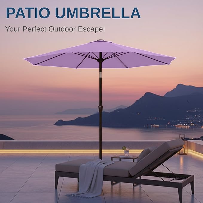 11FT Patio Umbrella, Outdoor Umbrella with with 8 Sturdy Fiberglass Ribs,Market Table Umbrella with Push Button Tilt and Crank,Suit for Backyard,Garden,Pool,Deck(Taro Purple)