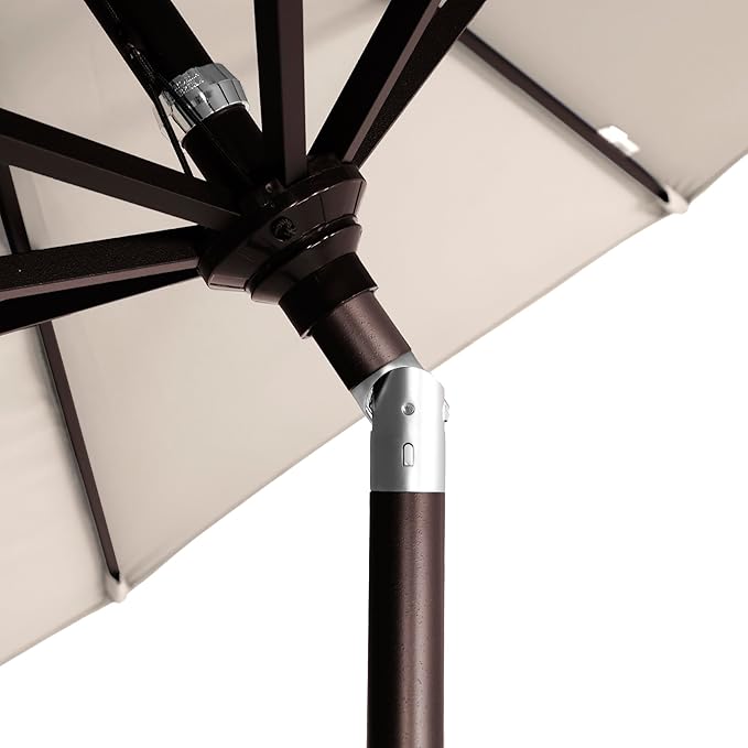 California Umbrella 5-Year-Non-Fading, 9Ft Premium Patio Umbrella, Hand-Crank, Button-Tilt, Bronze Frame, Solution Dyed Beige Fabric