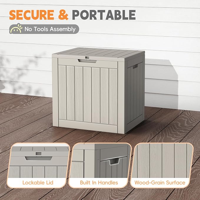 LubanNese Outdoor Storage Box, Waterproof Deck Box, Outdoor Patio Storage Bin, Weatherproof (Grey, 31 Gallon)