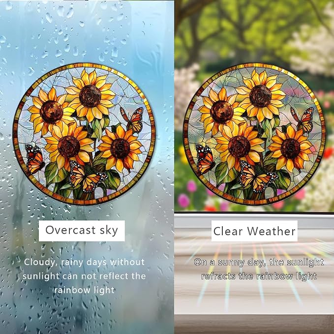 Acrylic Suncatcher, Sun Catchers Indoor Window Decor, 7.87 inch | Sunflower & Butterfly Acrylic Rainbow Suncatchers for Window Hanging, Mothers Day, Birthdays, Housewarming Gifts for Women