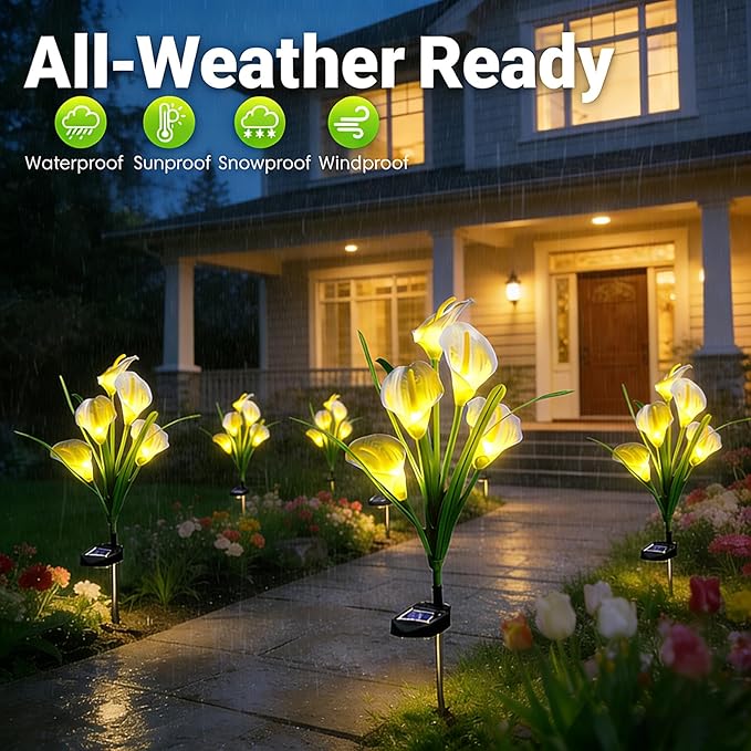 2 Packs Calla Lily Solar Flowers Outdoor Waterproof - Decorative Solar Lights Outdoor for Garden Yard Pathway, Grave Flowers for Cemetery,Mother's Day, Father's Day, Memorial Day & Heaven Birthday