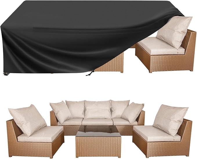 BALEINE Patio Furniture Covers, Outdoor Furniture Covers Waterproof, Heavy Duty Oxford Patio Table Cover for Outdoor Table, Chair, Sofa, Desk (Black, 128"L x 83"W x 30"H)