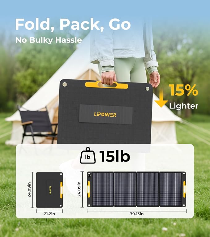 Lipower 200W Portable Solar Panel for Power Station, IP68 Waterproof, 25% High Efficiency ETFE Monocrystalline, Adjustable Kickstands, 200Watt Foldable Solar Charger for Generator,RV,Camping,Off Grid