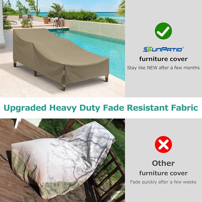 SunPatio Waterproof Outdoor Chaise Lounge Covers, 2 Pack Chaise Protector, Heavy Duty Beach Chair Cover with Seam Taped & Helpful Air Vents, All Weather Protection, 76"L x 30"W x 26"H, Taupe