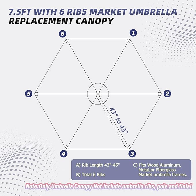 Patio Umbrella Replacement Canopy Only,Outdoor Table Market Yard Umbrella Top for Outdoor Umbrella Canopy