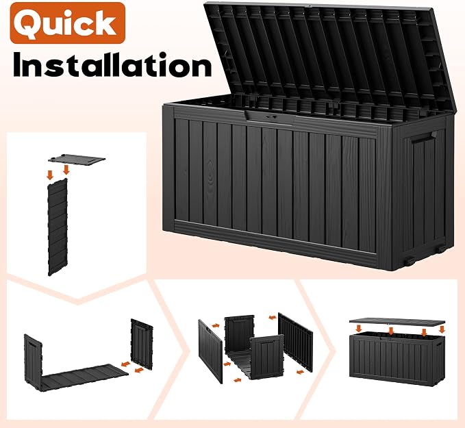 Outdoor Storage Box, Resin Deck Boxes Indoor and outdoor, Waterproof Storage Box Lockable Lid (Black, 80 Gallon)