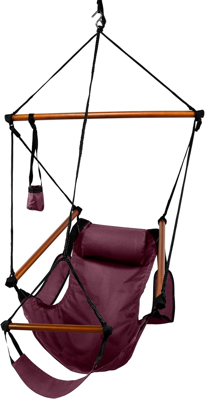 Hammaka Hanging Hammock Air Chair, Wooden Dowels, Burgundy
