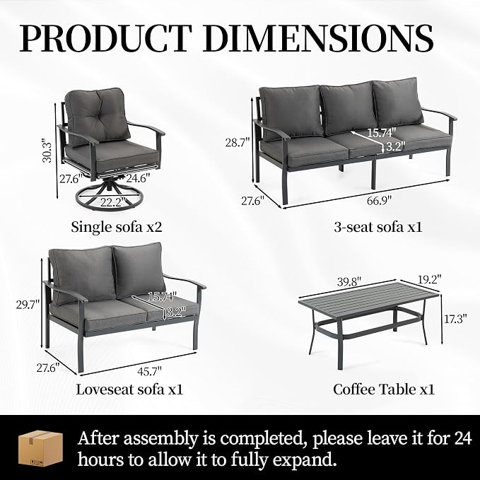 Outdoor Patio Furniture Set, 5 Pieces Metal Modern Outside Sectional Conversation Lawn Furniture with Coffee Table & Washable Thick Cushions,Seating Sofa for Garden,Backyard,Porch,Grey
