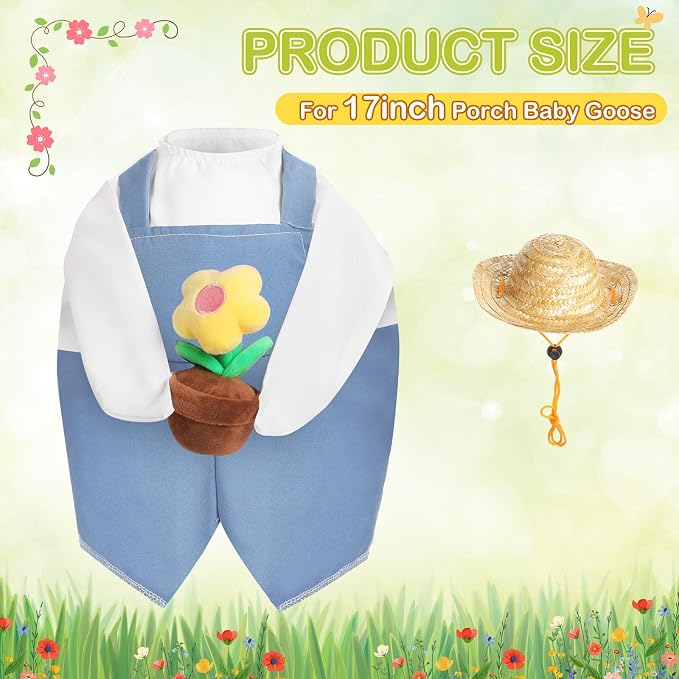 FuWeave Summer Porch Goose Outfit for 17" Blue Overalls Lawn Goose Costume Clothes for Outdoor Patio Yard Lawn Art Decoration