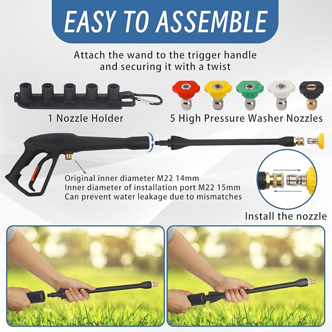 Pressure Washer Spray Gun with Extension Wand Kit,for M22-14MM and M22-15MM Hose,Compatible with Ryobi, Green Works and Karcher Pressure Washer Gun