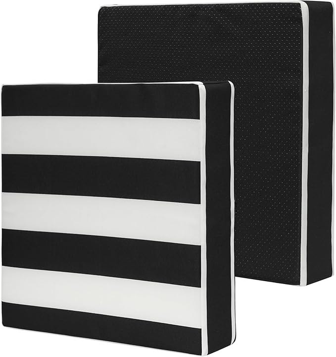 FUNHOME Outdoor Cushion Covers 20 x20 x4 inch,Set of 2,Non-Slip Grips Bottom,Chair Cushion Covers for Garden Patio Furniture Seat,Waterproof&Fade-Resistant Slipcover Only,No Insert(Black White)